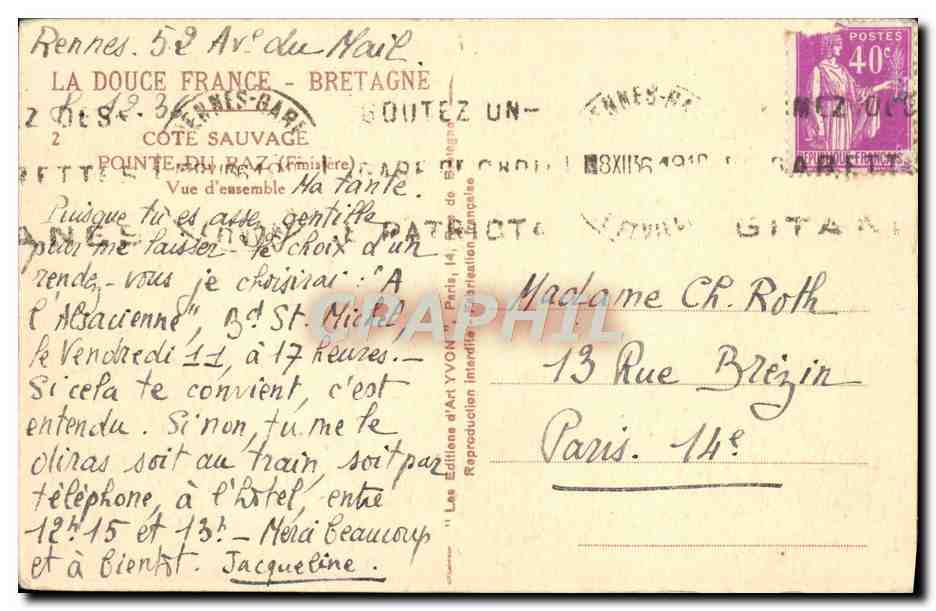 CPA La Douce France Bretagne Pointe du Raz — Rückseite