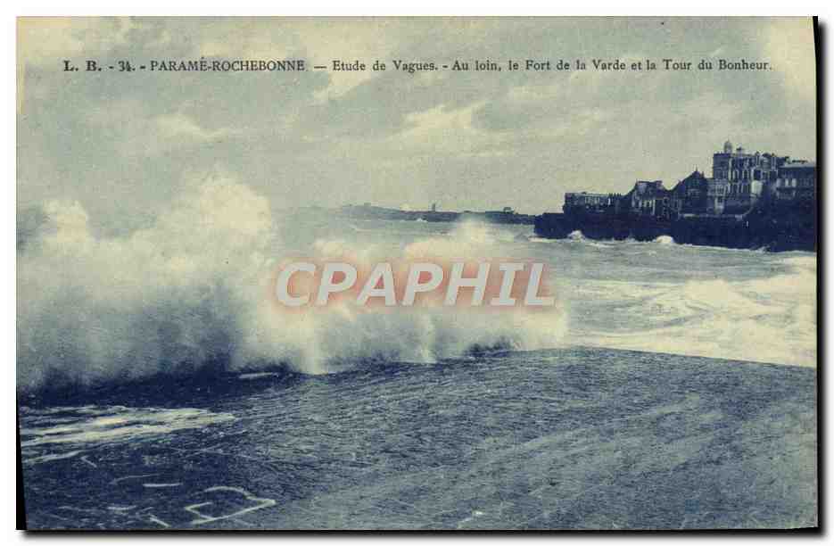 Paramé-Rochebonne — Étude de Vagues — Au loin, le Fort de la Varde et la Tour du Bonheur.