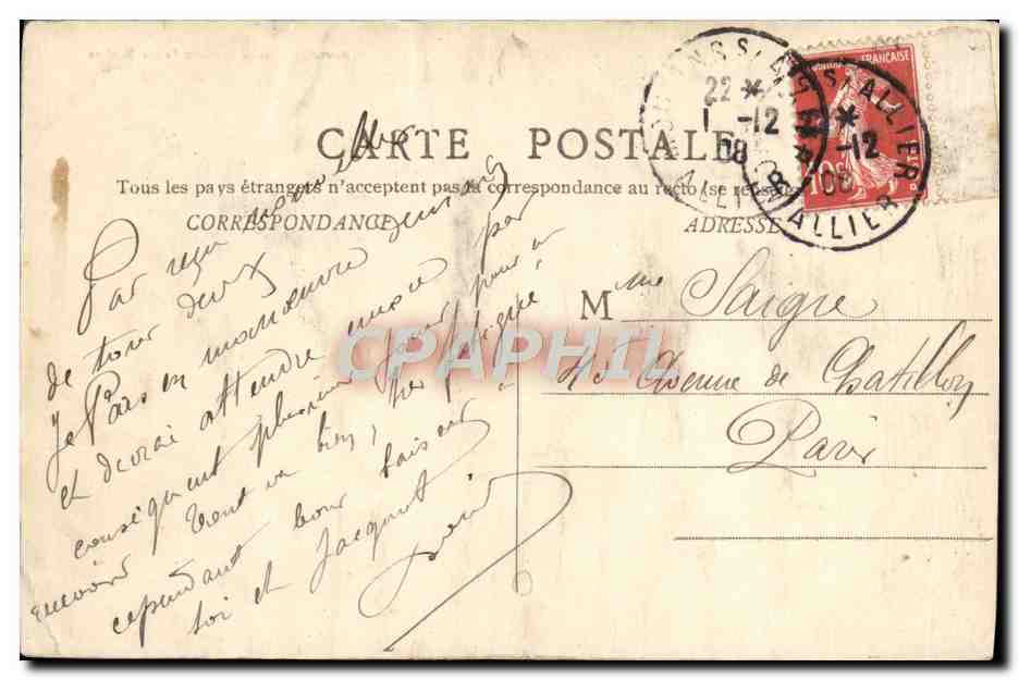 CPA Moulins Hotel de Ville — Verso