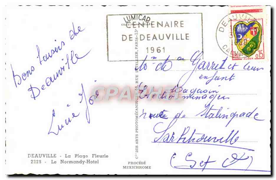 Le Normandy-Hotel — Deauville — éditeur C'° DES ARTS PHOTOMÉCANIQUE — Verso