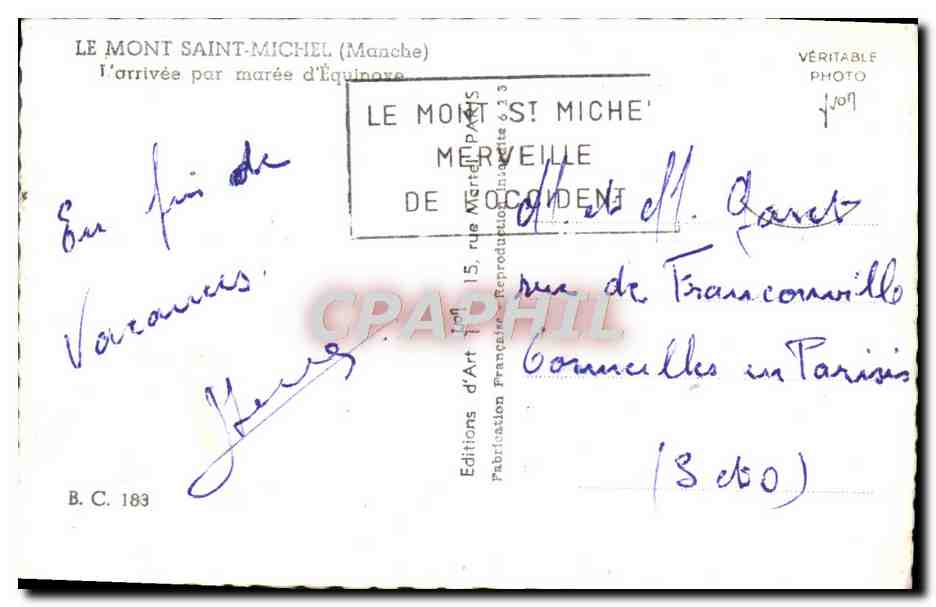 CPM Le Mont Saint Michel L'arrivee par maree d'equinoxe — Verso