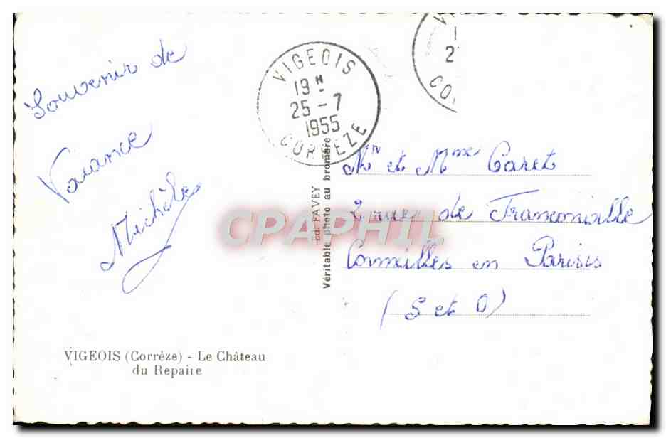 CPM Vigeois Le Chateau du Repaire — Verso