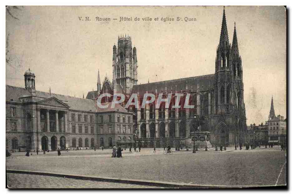 CPA Rouen Hotel de ville et eglise St Ouen