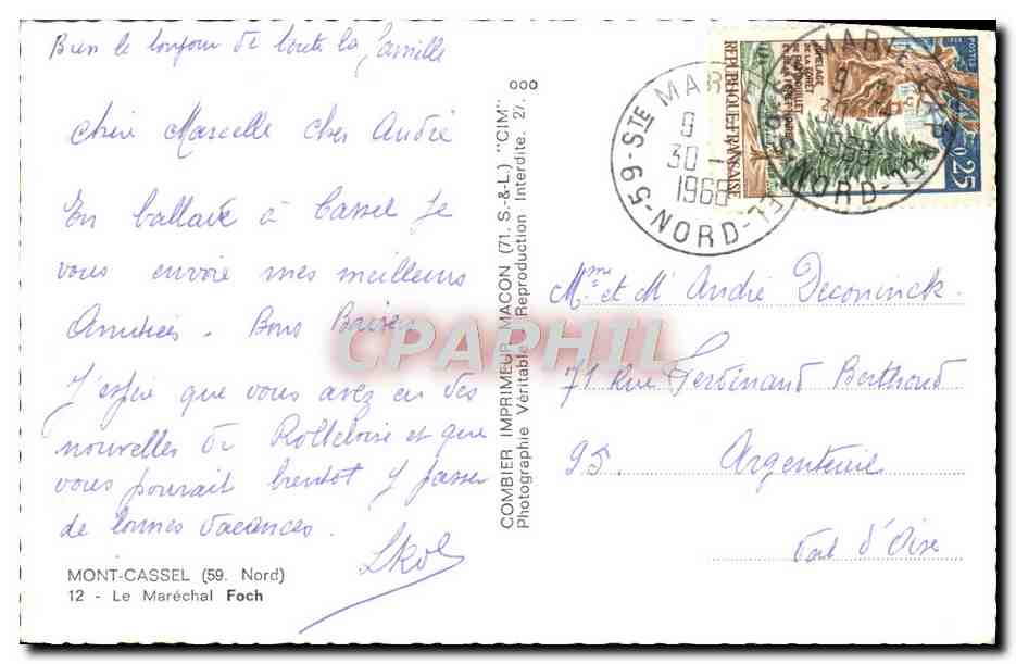 CPM Mont Cassel Le Marechal Foch Militaria Moulin a vent — Rückseite