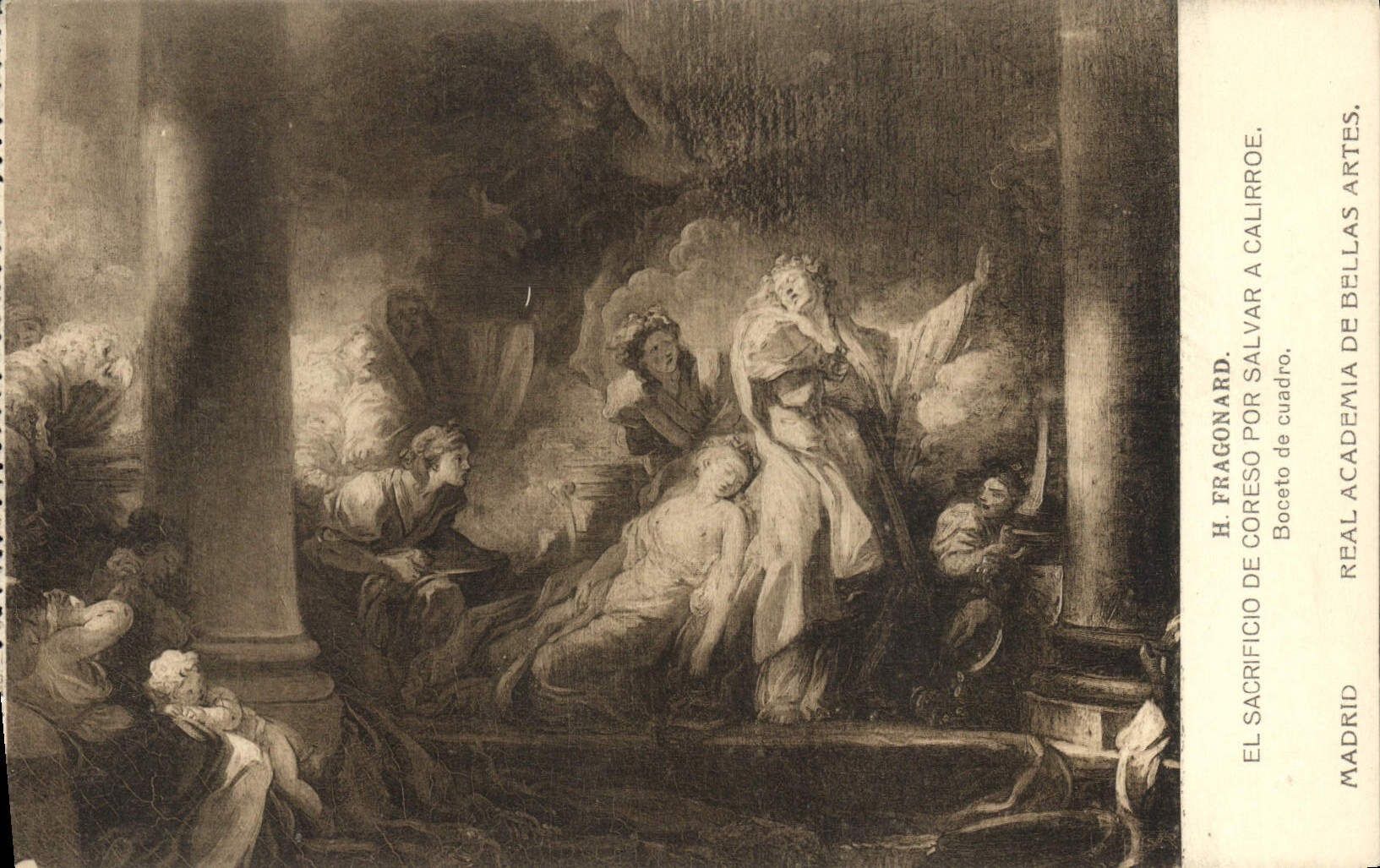 CPA H Fragonard El Sacrificio De Coreso Por Salvar A Calirroe Madrid