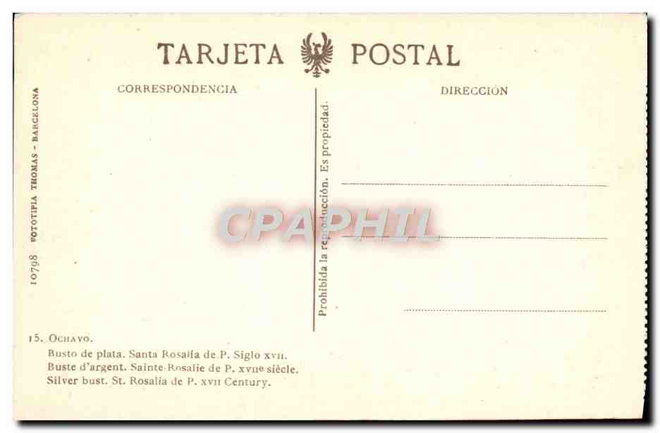 Büste der Heiligen Rosalie — 17. Jahrhundert — Phototypia Thomas, Barcelona — Rückseite