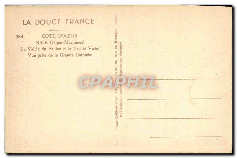 CPA Cote D Azur Nice La Vallee Du Paillon Et La Trinite Victor Vue Prise De La Grande Corniche — Verso