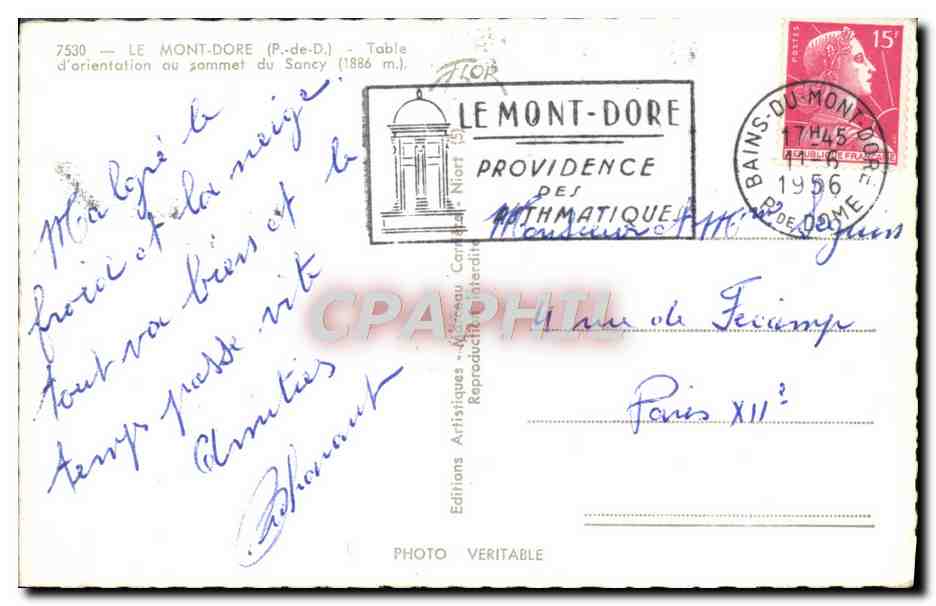 CPM Le Mont Dore D'Orientation Au Sommet Du Sancy — Verso
