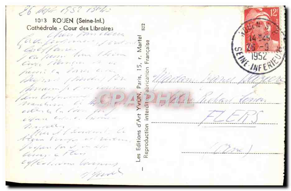 CPM Rouen Catedrale Cour Des Libraires — Verso