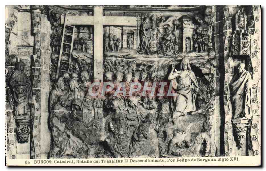 Burgos: Kathedrale, Detail des Schatzhauses, Das Abstieg, von Felipe de Borgogne, 16. Jahrhundert