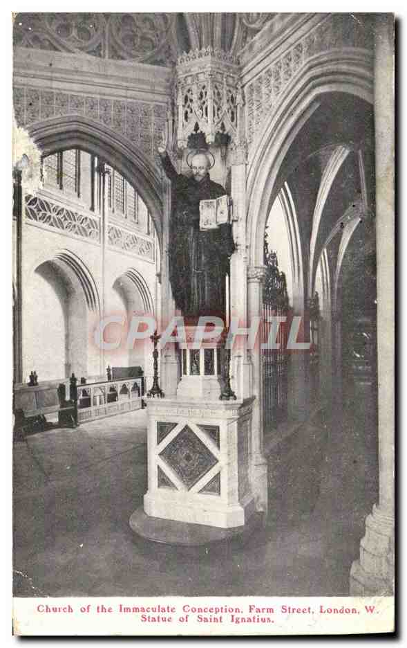 CPA Church of the Immaculate Conception Farm Street London Statue of Saint Ignatius