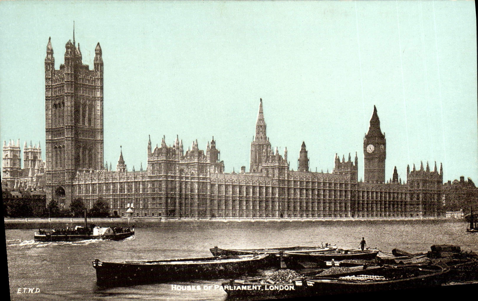CPA Houses of Parliament London Bateau Peniche 