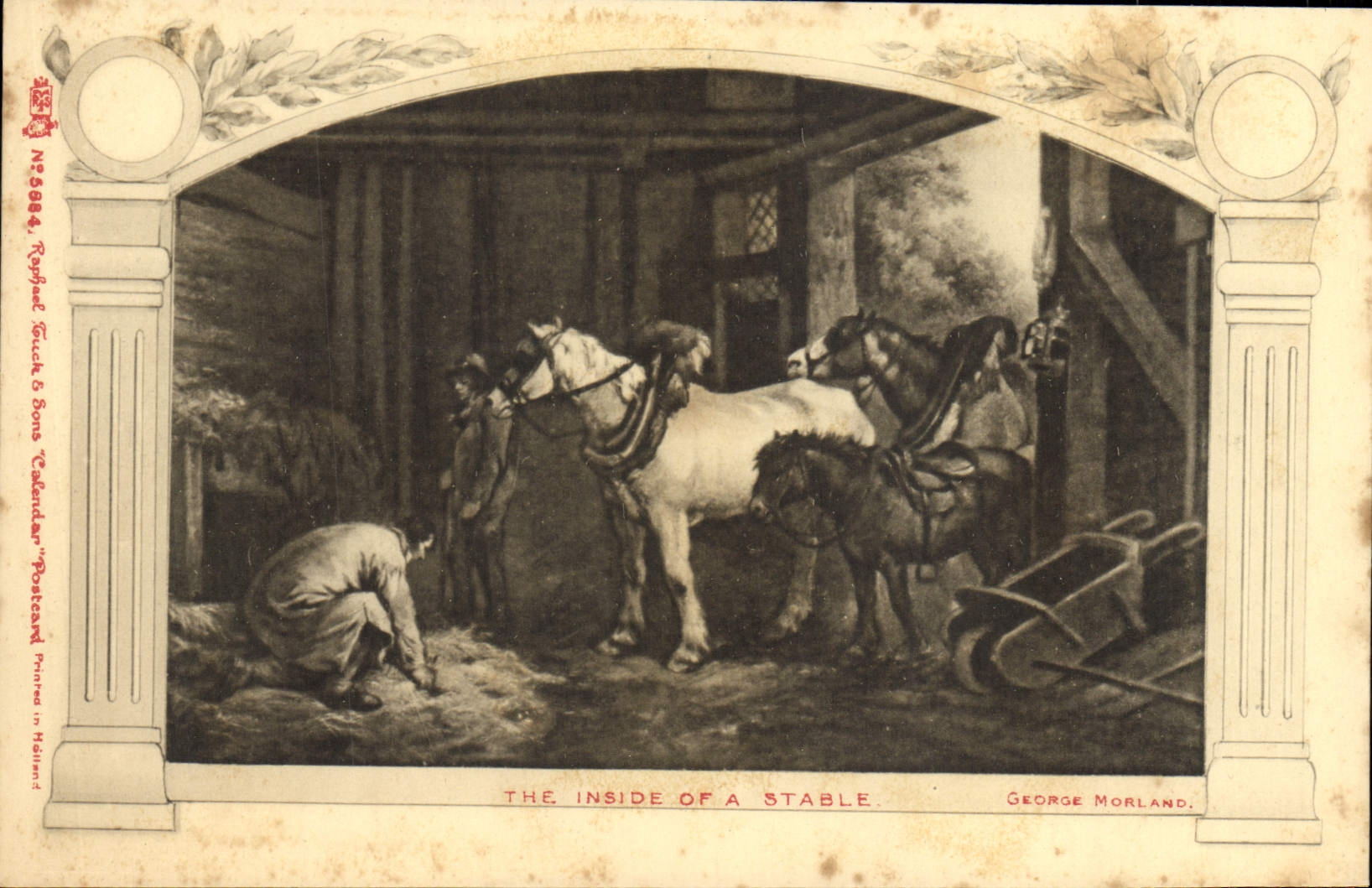 CPA The Inside Of A Stable George Morland Chevaux 