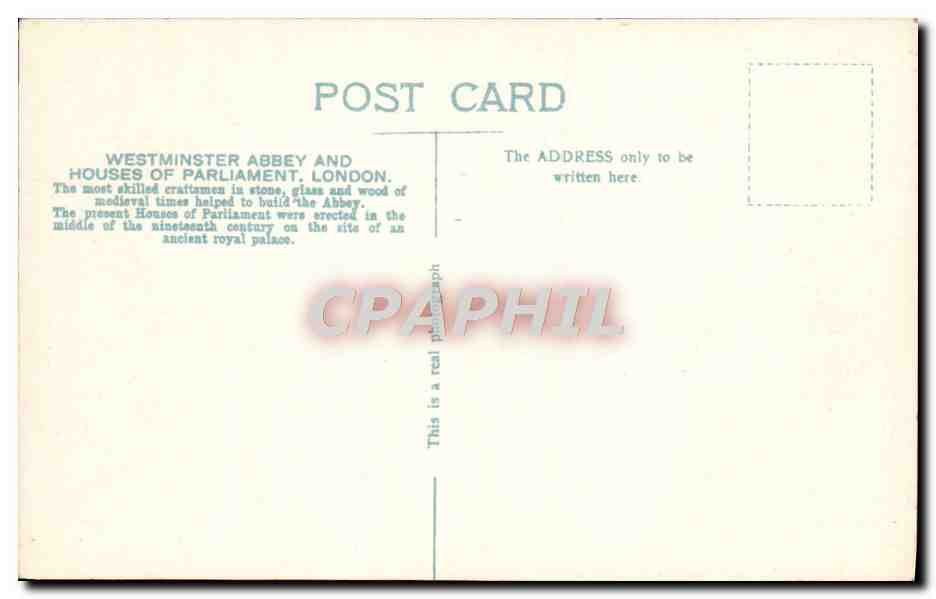 CPA Westminster Abbey And Houses Of Parliament London — Verso