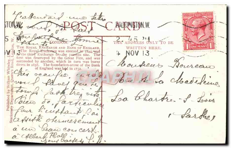 CPA The Royal Exchange And Bank Of England London — Back