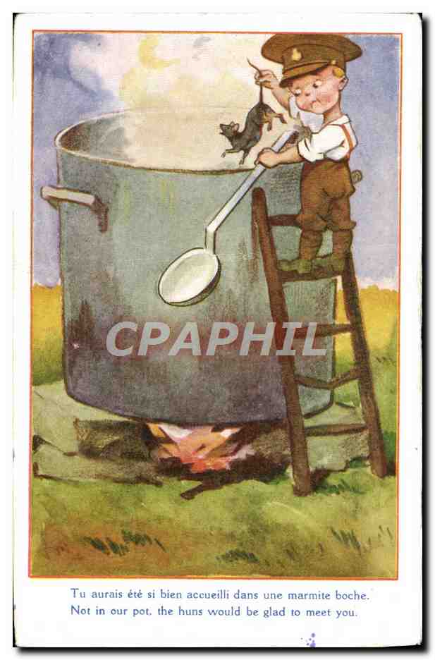 CPA Enfant Soldat Souris Marmite boche