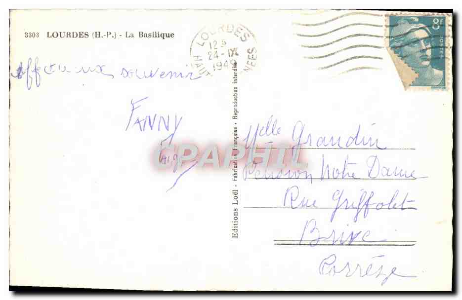 CPM Lourdes La Basilique — Verso
