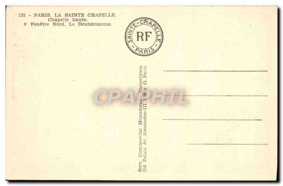 CPA Paris La Sainte Chapelle Chapelle Haute Fenetre Nord Le Deuteronome — Verso