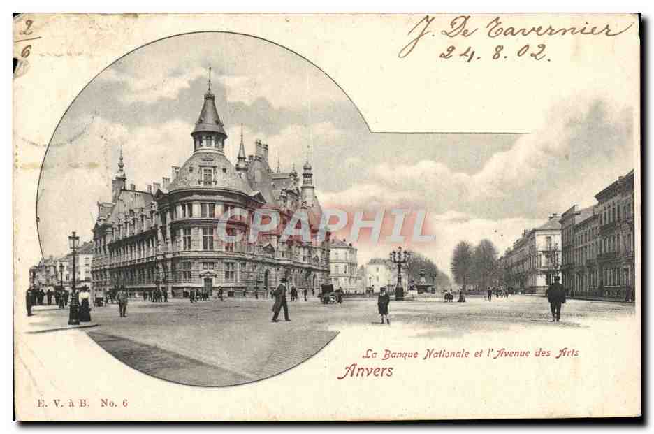 CPA Anvers La Banque Nationale et l'avenue des ARts