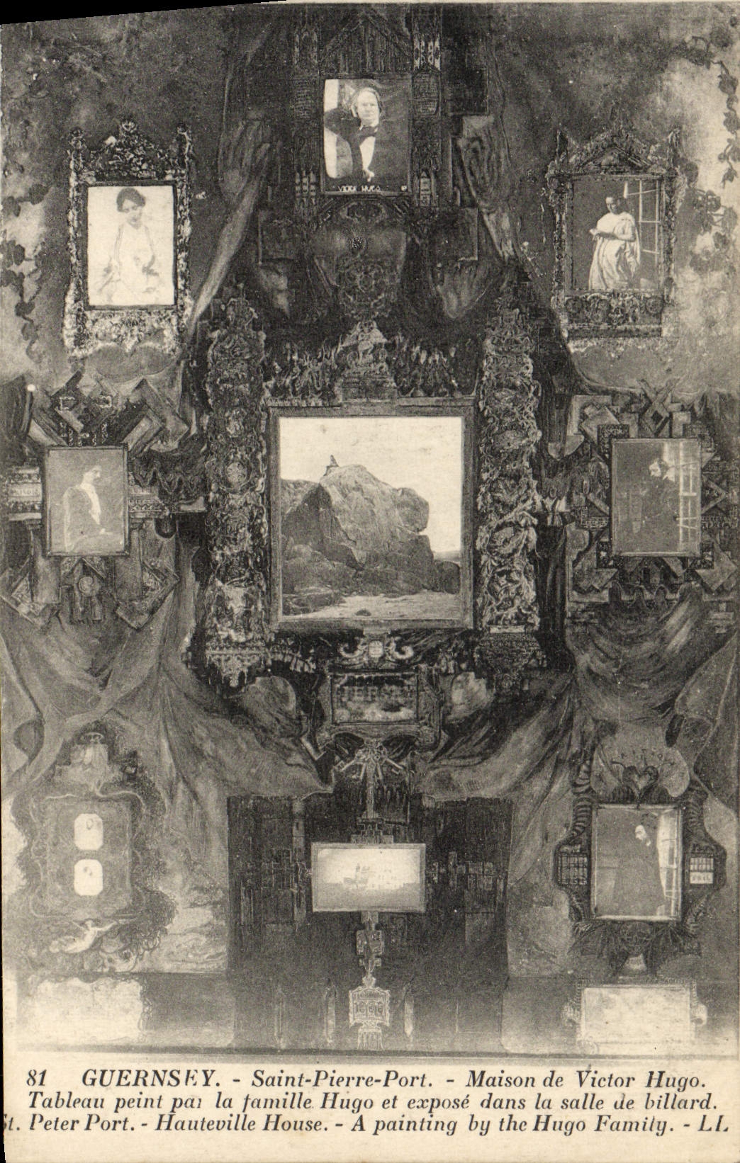 CPA Guernsey St Peter Port Maison De Victor Hugo Tableau Peint Pat la Famille Hugo et expose dans la salle de billard