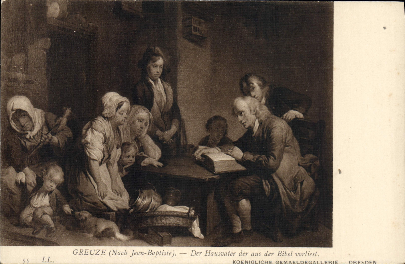 CPA Greuze Der Hausvater der aus der Bibel vorliest Dreden