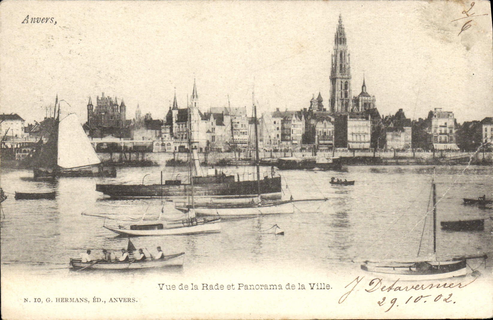 CPA Anvers Vue De La Rade Et Panorama De La Ville Bateaux