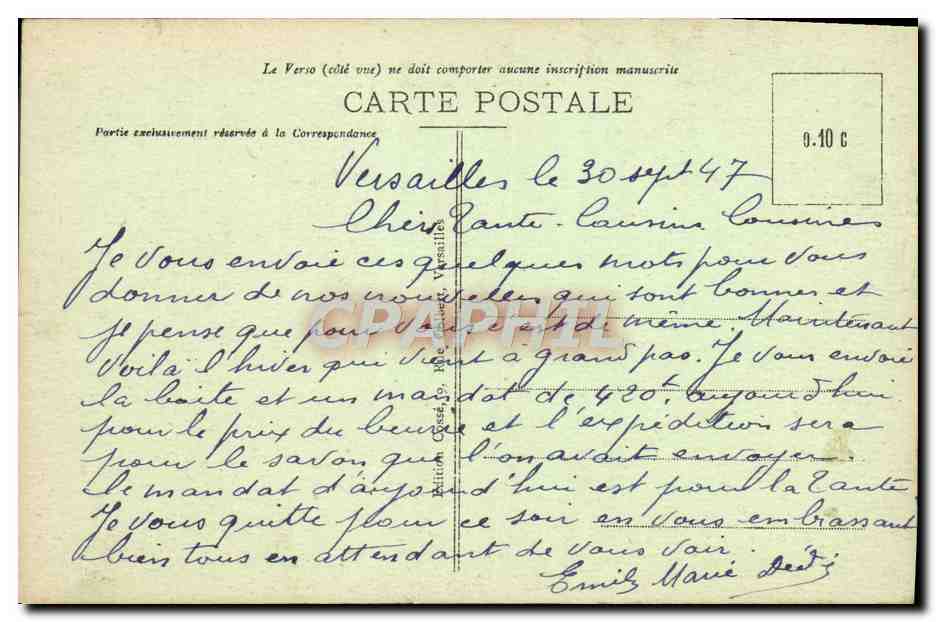 CPA Versailles Facade Chateau Cote Parc  — Verso