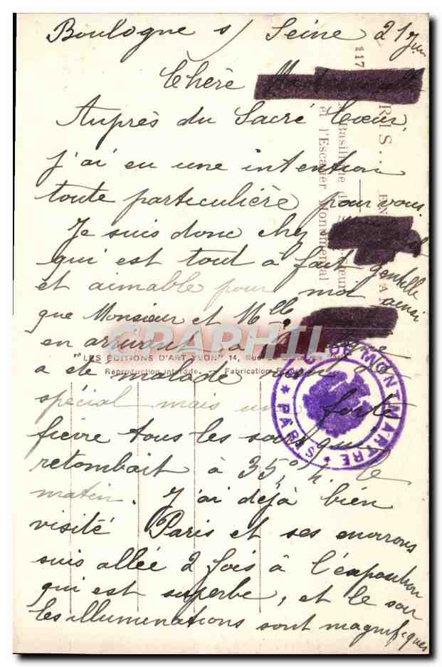 CPA Paris Sacre Coeur — Rückseite