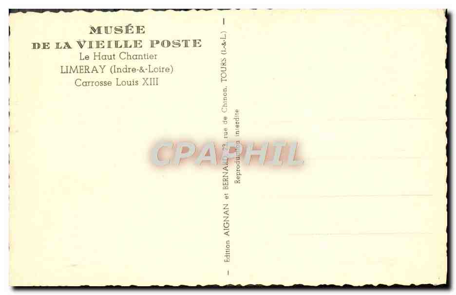 CPM Limeray Carrosse Louis XIII Musee de la Vieille Poste — Rückseite