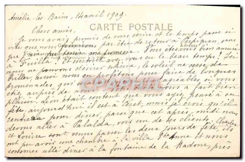 CPA Amelie Les Bains Cascade du Mondoni — Rückseite