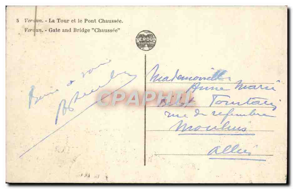 CPA Verdun La tour et le pont Chaussee — Rückseite