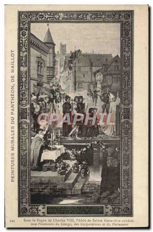CPA Peintures Murales Du Pantheon De Maillot Charles VIII Abbe de Sainte Genevieve conduit une procession du clerge 