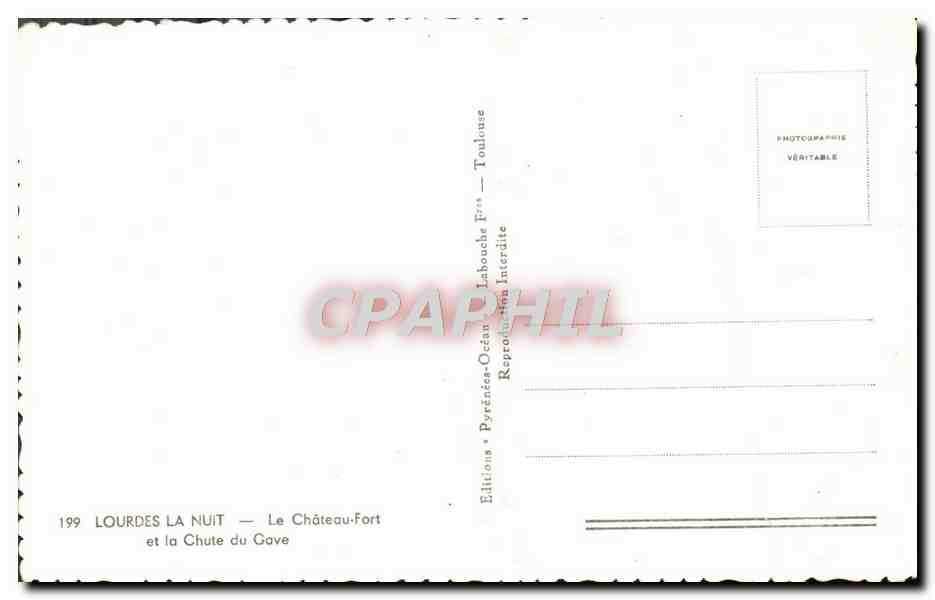 CPM Lourdes La Nuit Le Chateau Fort — Verso