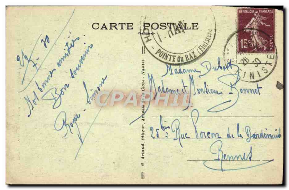 CPA Environs d'Audierne Pointe du Raz Enfer de Plogoff — Rückseite