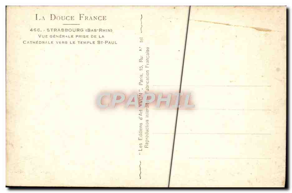 CPM La Douce France Strasbourg Vue Generale Prise De La Cathedrale Vers Le Temple St Paul — Rückseite