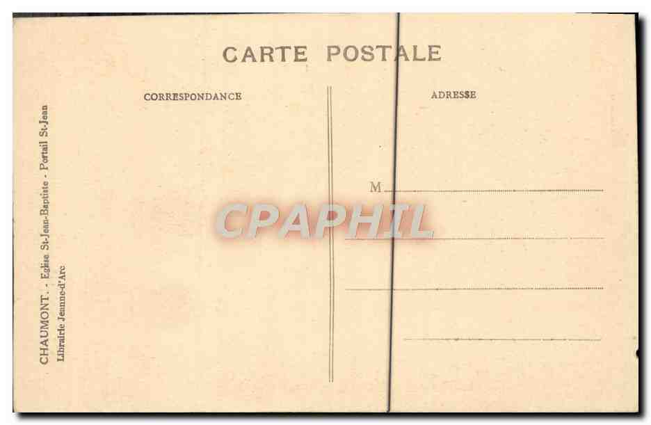 Portail de l'église Saint-Jean-Baptiste à Chaumont — éditeur Librairie Jeanne d'Arc — Verso