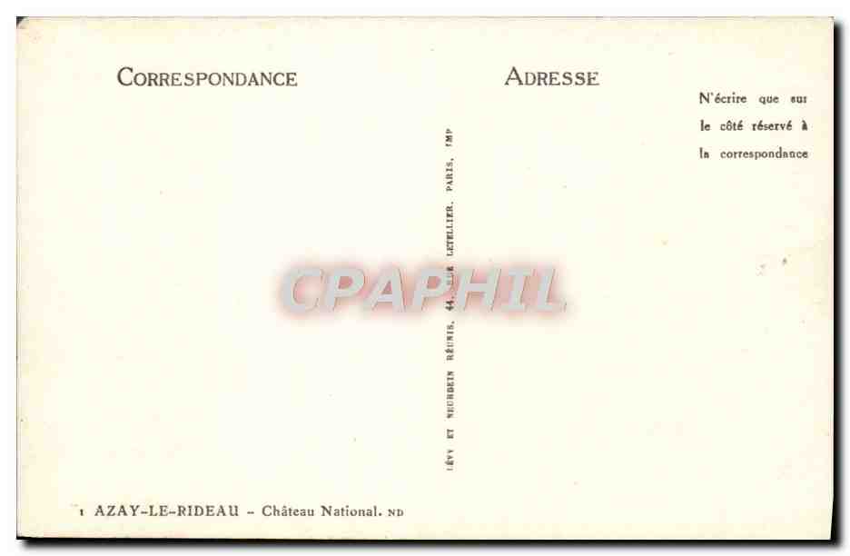 CPA Azay Le Rideau Chateau National  — Rückseite
