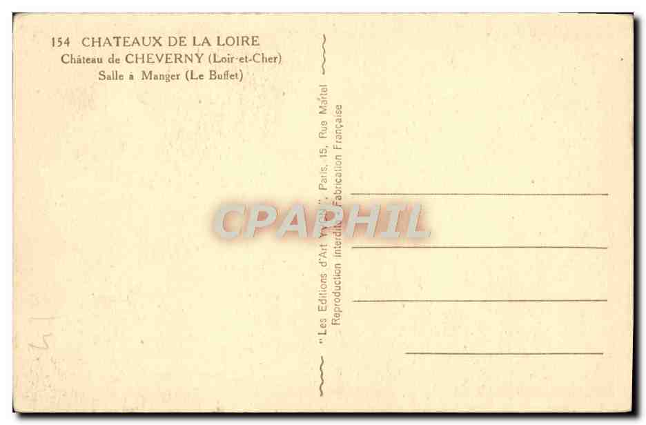 CPA Chateaux De La Loire Chateau de Cheverny Salle a Manger Le buffet — Rückseite