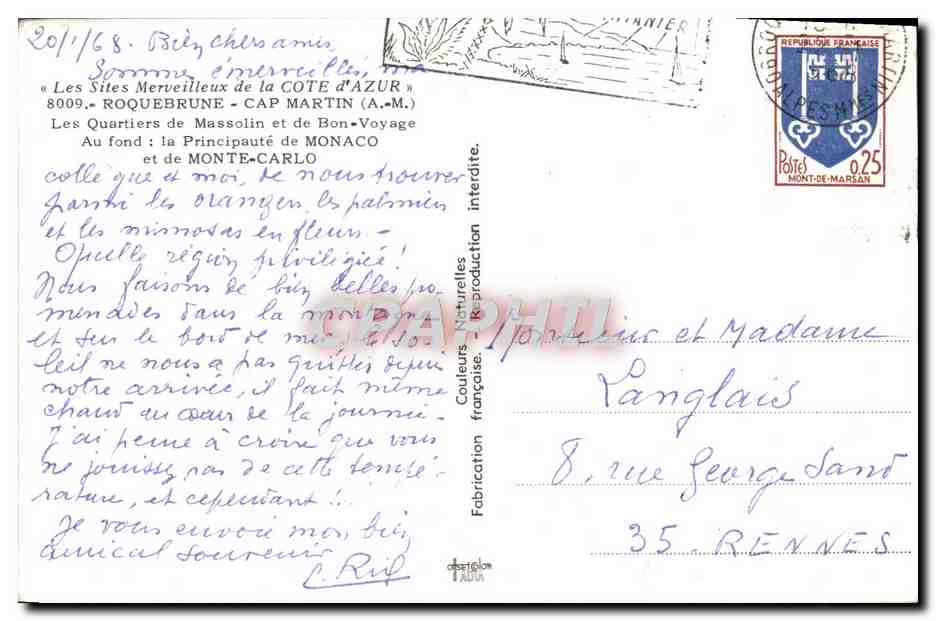 CPM Roquebrune Cap Martin Les Quartiers de Massolin et de Bon Voyage — Rückseite