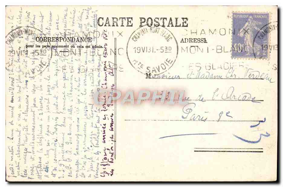 CPA Chamonix Les Grands Charmoz — Verso