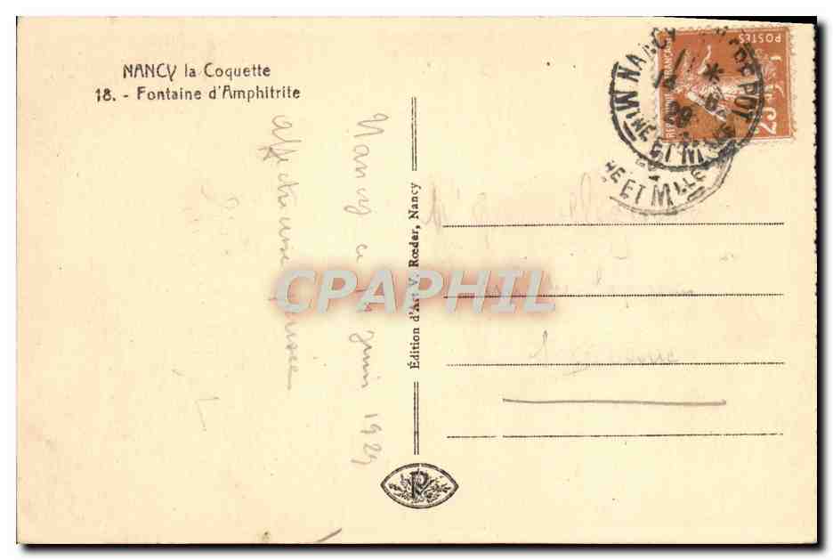 CPA Nancy Fontaine d'Amphitrite — Verso