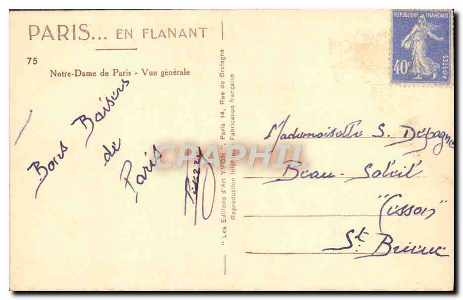 CPA Notre Dame de Paris Vue Generale — Verso