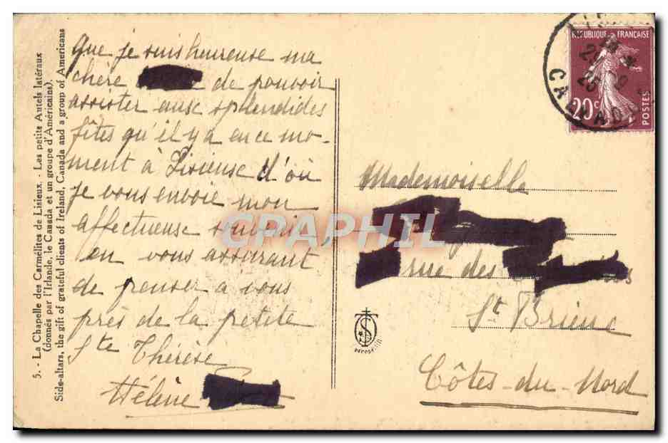 Intérieur de la chapelle des Carmélites de Liseux — éditeur Reces — Rückseite