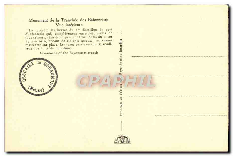 Tranchée des Baionnettes — Vue intérieure — Ossuaire de Douaumont — Verso