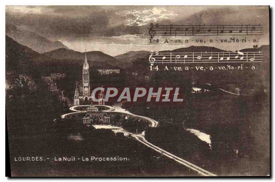 CPA Lourdes La Nuit La Procession