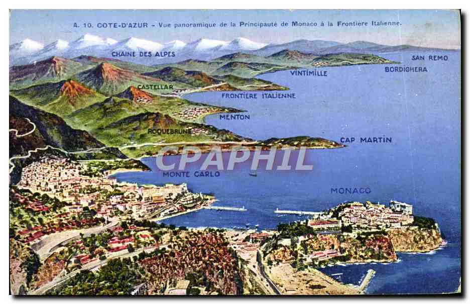 CPA Cote D'Azur Vue Panoramique de la Principaute de Monaco a la frontiere italienne 