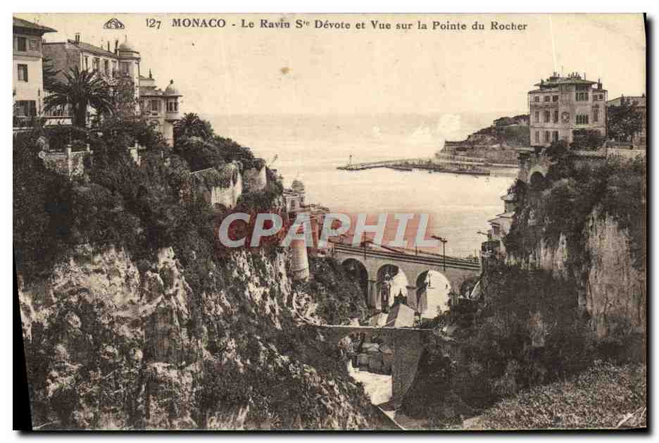 CPA Monaco Le Ravin Saint Devote et Vue sur la Pointe du Rocher