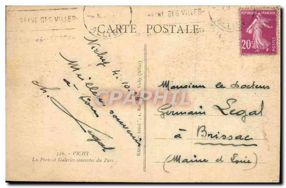 CPA Vichy La Porte et Galeries Couvertes du Parc — Rückseite