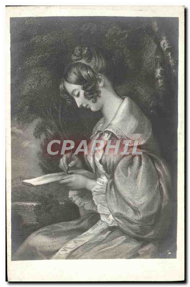Femme écrivant une lettre — gravure — éditeur non visible