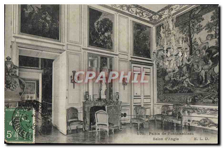 Tarjeta postal antigua Palacio de Fontainebleau Salón del Rincón